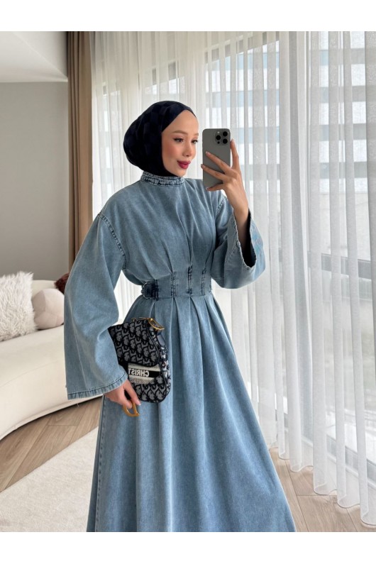 68680 - Kot Kumaş Tesettür Elbise Mavi̇