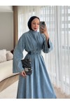 68680 - Kot Kumaş Tesettür Elbise Mavi̇