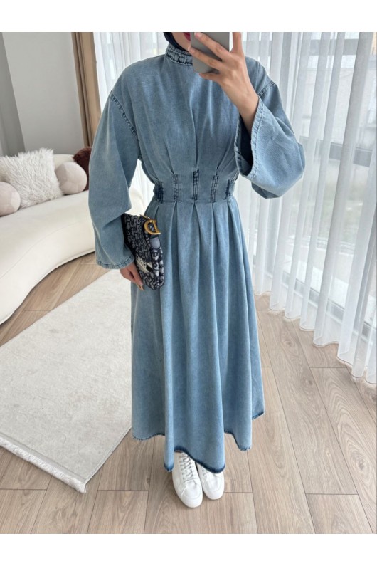 68680 - Kot Kumaş Tesettür Elbise Mavi̇