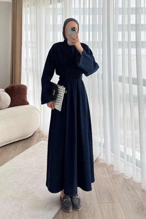 68680 - Kot Kumaş Tesettür Elbise Laci̇vert