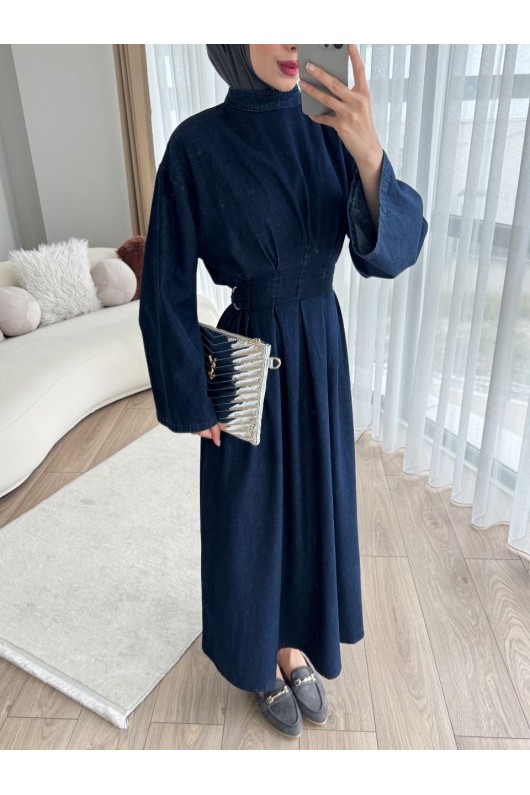 68680 - Kot Kumaş Tesettür Elbise Laci̇vert 68680 - Kot Kumaş Tesettür Elbise Laci̇vert