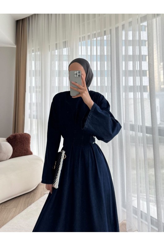 68680 - Kot Kumaş Tesettür Elbise Laci̇vert 68680 - Kot Kumaş Tesettür Elbise Laci̇vert