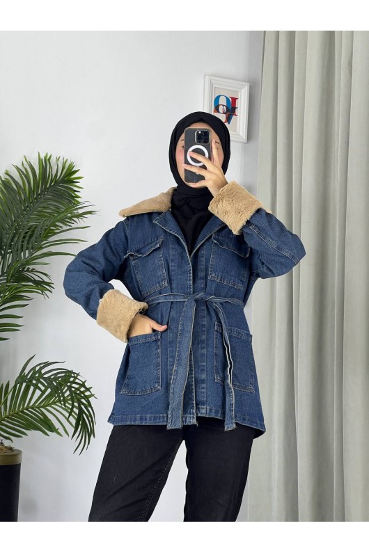 81185 - Kürk Detaylı Tesettür Ceket Laci̇vert 81185 - Kürk Detaylı Tesettür Ceket Laci̇vert