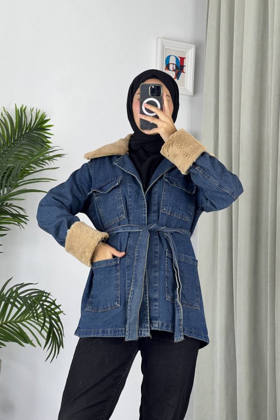 81185 - Kürk Detaylı Tesettür Ceket Laci̇vert 81185 - Kürk Detaylı Tesettür Ceket Laci̇vert