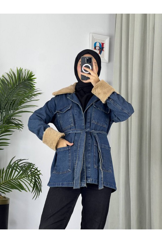 81185 - Kürk Detaylı Tesettür Ceket Laci̇vert 81185 - Kürk Detaylı Tesettür Ceket Laci̇vert