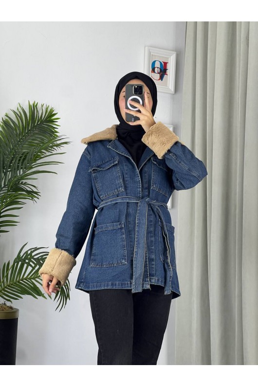 81185 - Kürk Detaylı Tesettür Ceket Laci̇vert 81185 - Kürk Detaylı Tesettür Ceket Laci̇vert