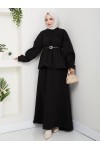 917 - Üç İplik Kumaş Tesettür İkili Takım Si̇yah