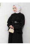 917 - Üç İplik Kumaş Tesettür İkili Takım Si̇yah