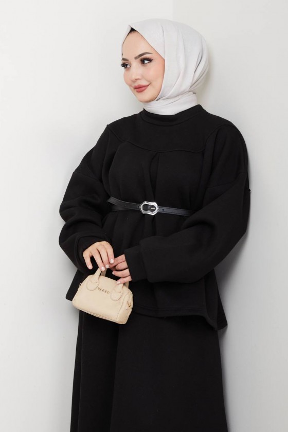 917 - Üç İplik Kumaş Tesettür İkili Takım Si̇yah 917 - Üç İplik Kumaş Tesettür İkili Takım Si̇yah