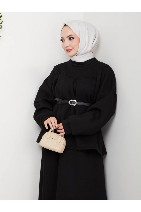 917 - Üç İplik Kumaş Tesettür İkili Takım Si̇yah 917 - Üç İplik Kumaş Tesettür İkili Takım Si̇yah