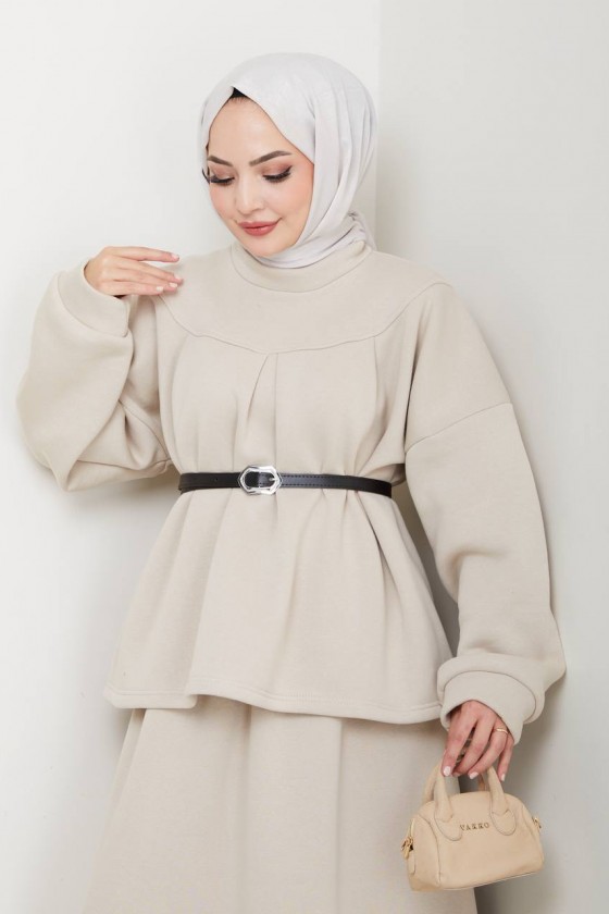 917 - Üç İplik Kumaş Tesettür İkili Takım Bej 917 - Üç İplik Kumaş Tesettür İkili Takım Bej