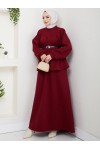 917 - Üç İplik Kumaş Tesettür İkili Takım Bordo
