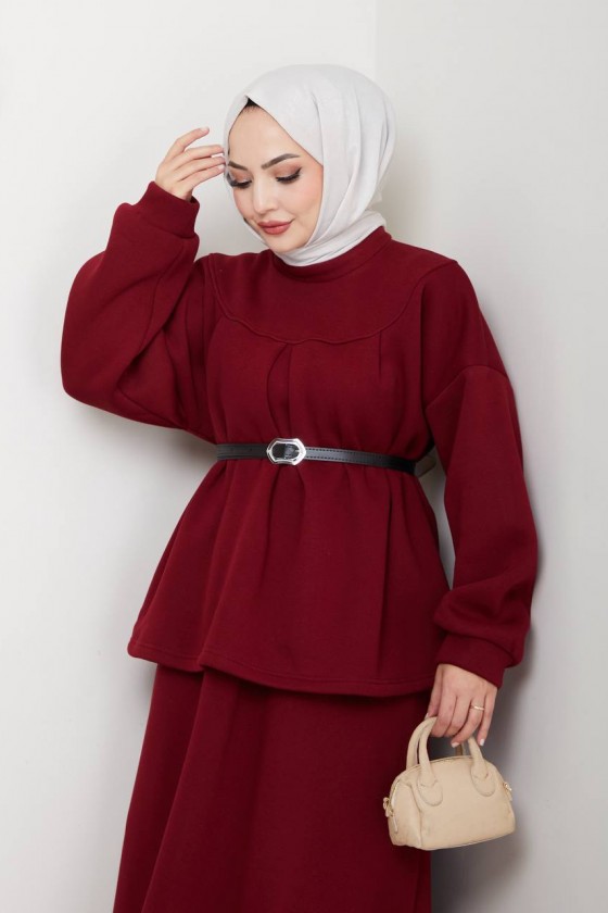 917 - Üç İplik Kumaş Tesettür İkili Takım Bordo 917 - Üç İplik Kumaş Tesettür İkili Takım Bordo