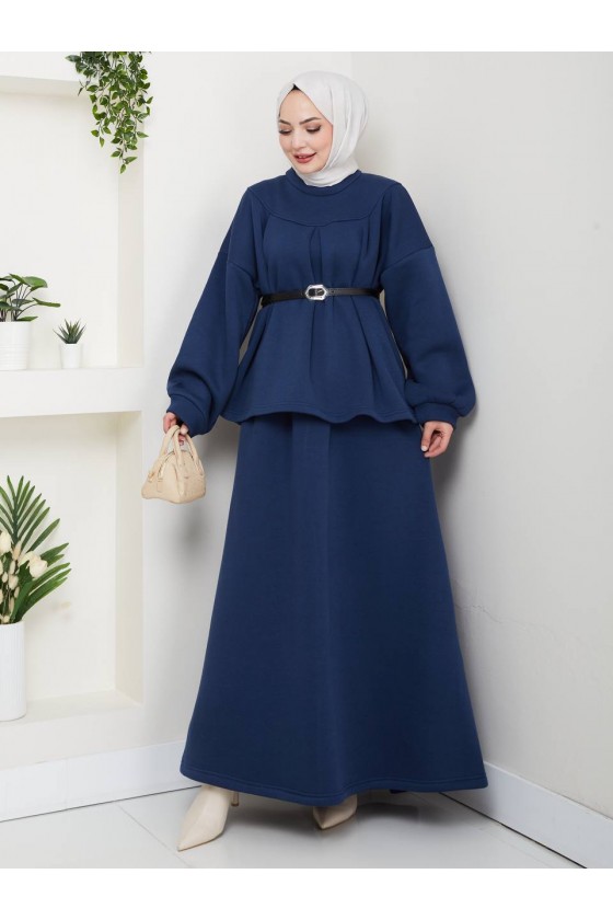 917 - Üç İplik Kumaş Tesettür İkili Takım Laci̇vert