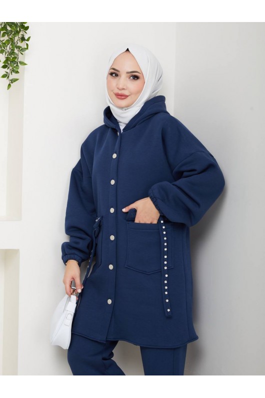 930 - Üç İplik Kumaş Tesettür İkili Takım Laci̇vert