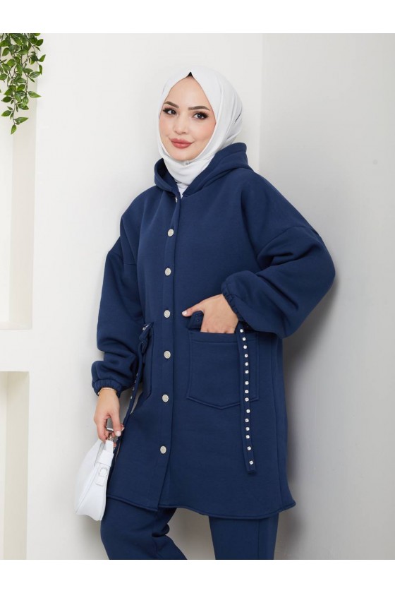 930 - Üç İplik Kumaş Tesettür İkili Takım Laci̇vert