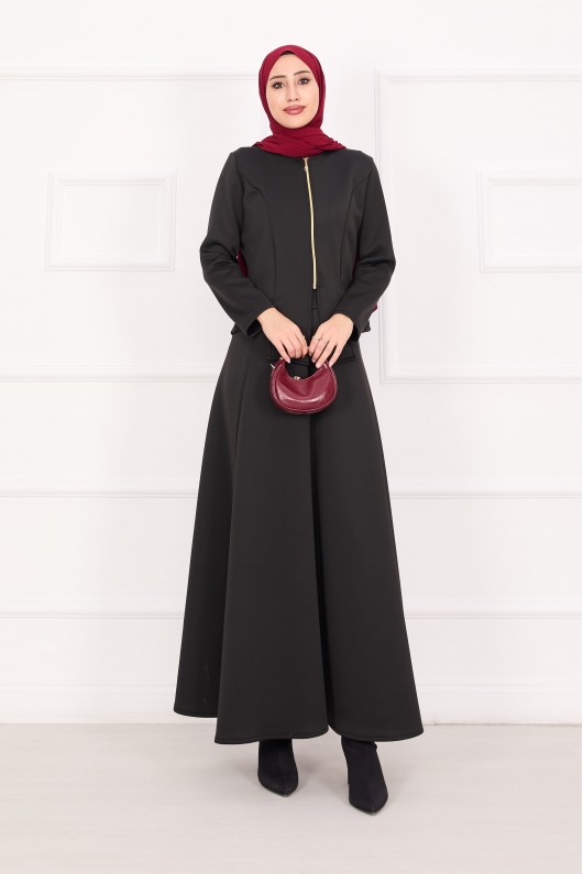 4558 - Scuba Kumaş İkili Tesettür Takım Si̇yah