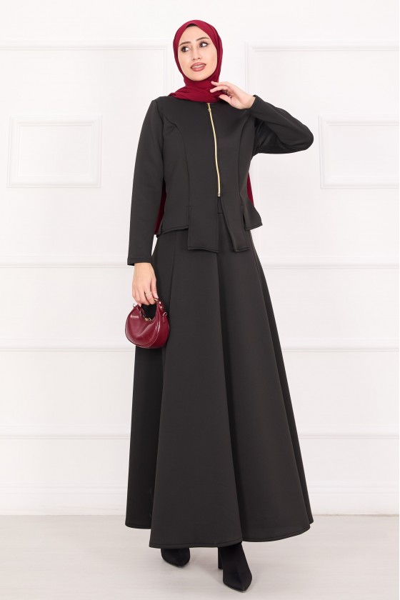 4558 - Scuba Kumaş İkili Tesettür Takım Si̇yah