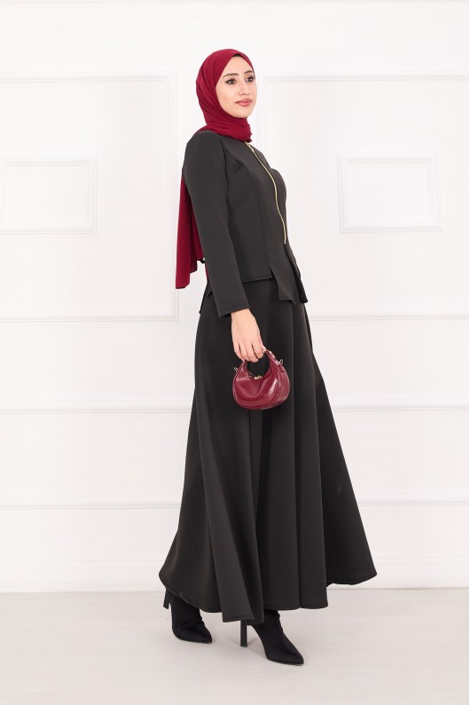 4558 - Scuba Kumaş İkili Tesettür Takım Si̇yah