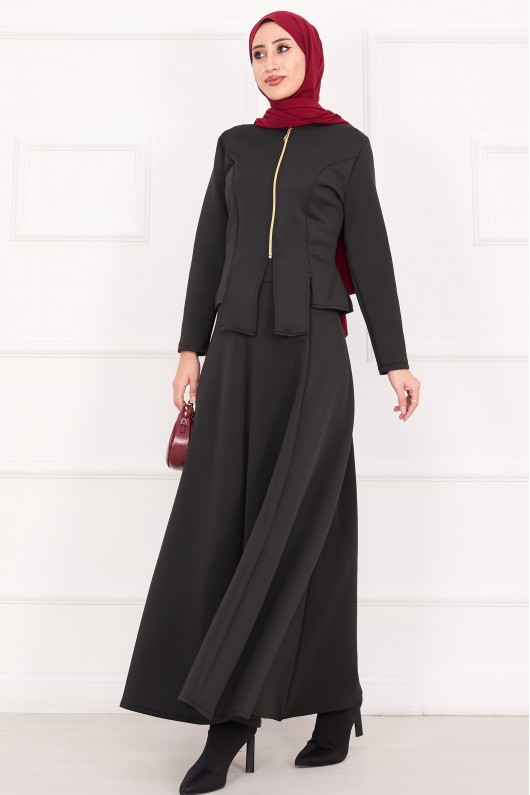 4558 - Scuba Kumaş İkili Tesettür Takım Si̇yah