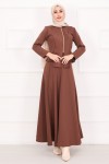 4558 - Scuba Kumaş İkili Tesettür Takım Kahverengi̇
