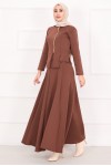 4558 - Scuba Kumaş İkili Tesettür Takım Kahverengi̇