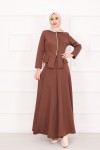 4558 - Scuba Kumaş İkili Tesettür Takım Kahverengi̇