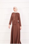 4558 - Scuba Kumaş İkili Tesettür Takım Kahverengi̇