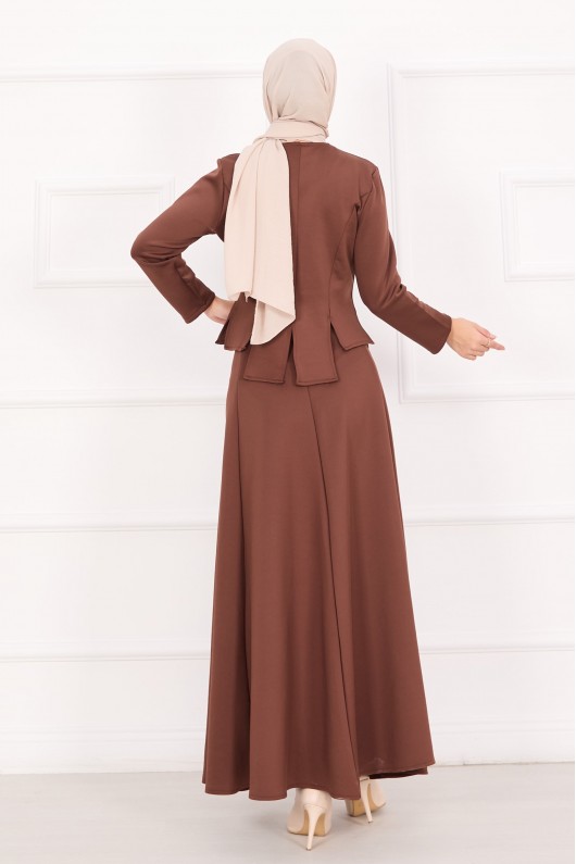 4558 - Scuba Kumaş İkili Tesettür Takım Kahverengi̇