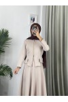 4558 - Scuba Kumaş İkili Tesettür Takım Bej