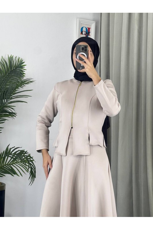 4558 - Scuba Kumaş İkili Tesettür Takım Bej