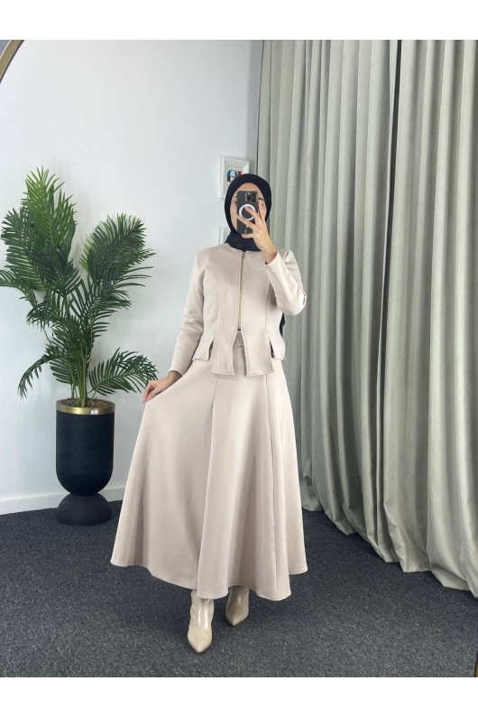 4558 - Scuba Kumaş İkili Tesettür Takım Bej