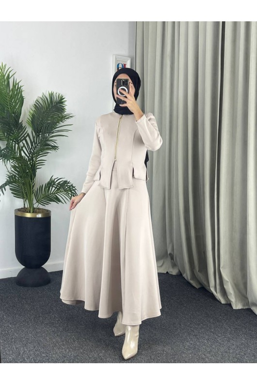 4558 - Scuba Kumaş İkili Tesettür Takım Bej