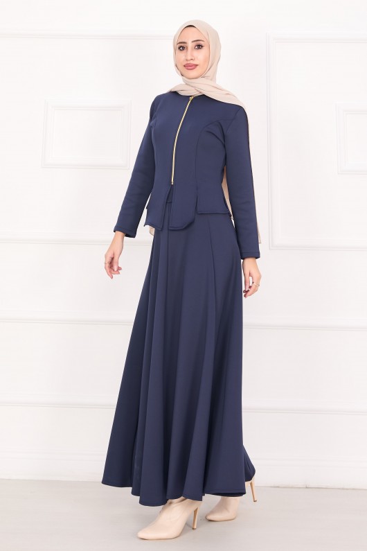 4558 - Scuba Kumaş İkili Tesettür Takım Laci̇vert