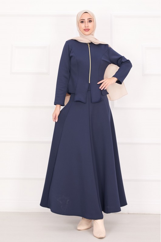 4558 - Scuba Kumaş İkili Tesettür Takım Laci̇vert