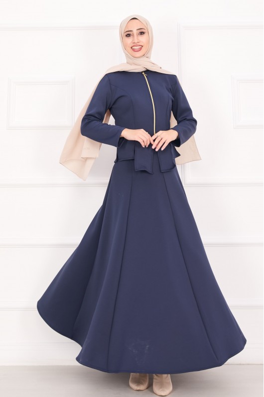 4558 - Scuba Kumaş İkili Tesettür Takım Laci̇vert