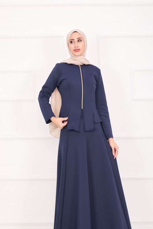 4558 - Scuba Kumaş İkili Tesettür Takım Laci̇vert