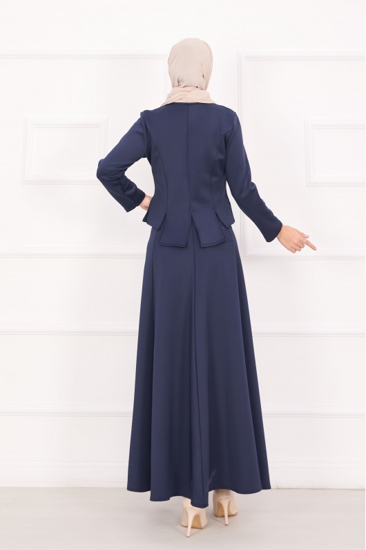 4558 - Scuba Kumaş İkili Tesettür Takım Laci̇vert