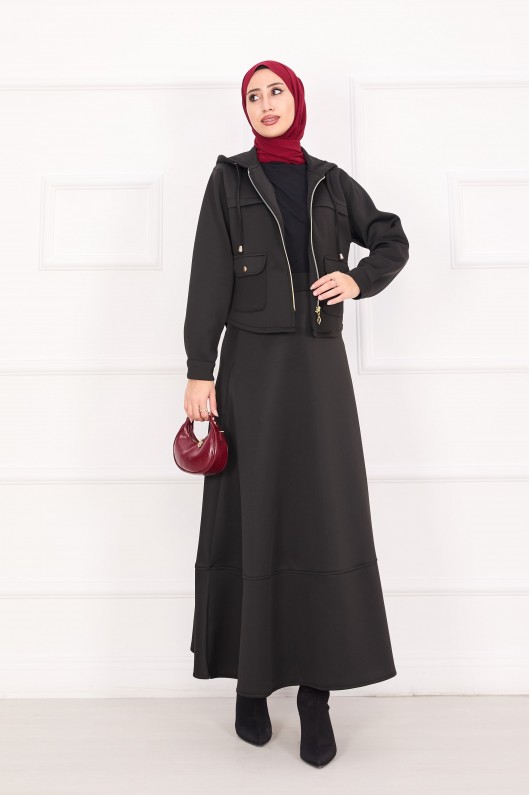 4560 - Scuba Kumaş İkili Tesettür Takım Si̇yah