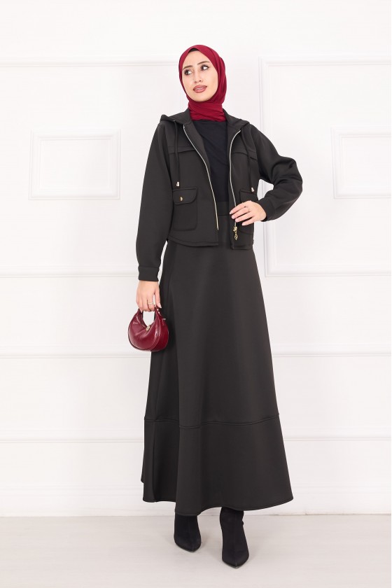 4560 - Scuba Kumaş İkili Tesettür Takım Si̇yah