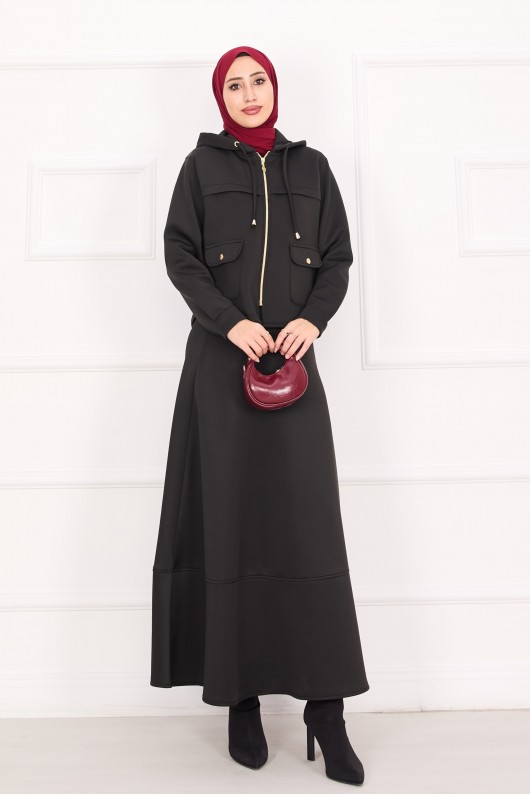 4560 - Scuba Kumaş İkili Tesettür Takım Si̇yah