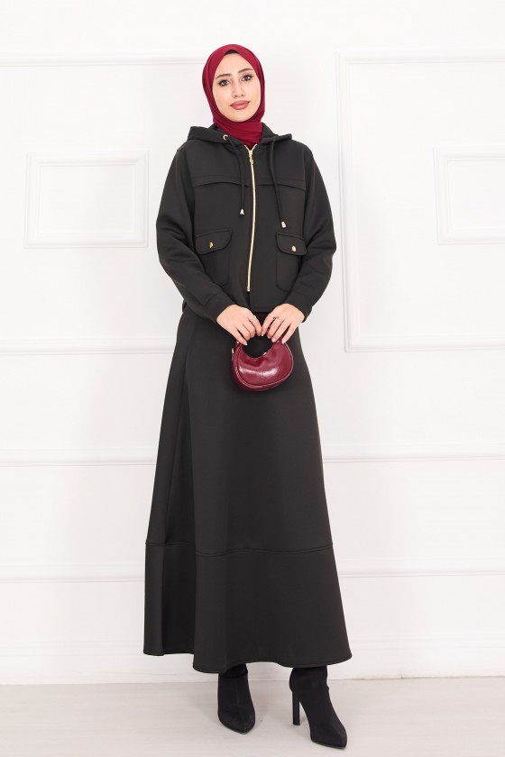 4560 - Scuba Kumaş İkili Tesettür Takım Si̇yah