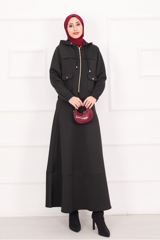 4560 - Scuba Kumaş İkili Tesettür Takım Si̇yah