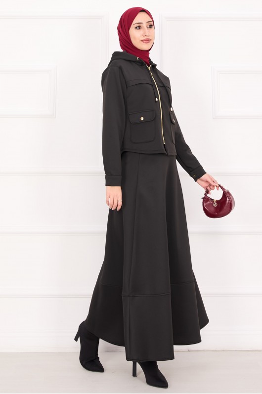 4560 - Scuba Kumaş İkili Tesettür Takım Si̇yah
