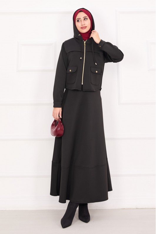 4560 - Scuba Kumaş İkili Tesettür Takım Si̇yah