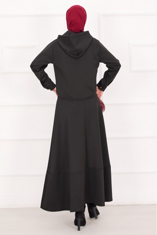 4560 - Scuba Kumaş İkili Tesettür Takım Si̇yah