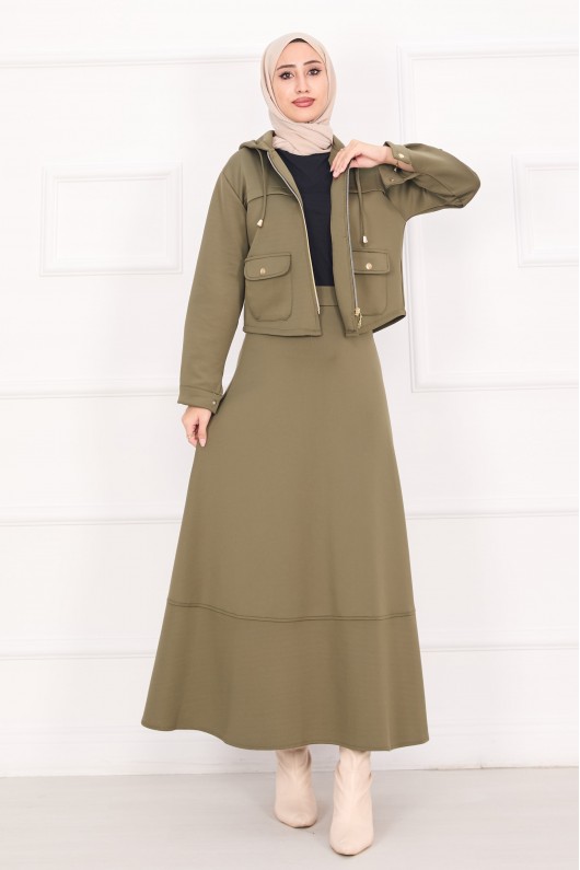 4560 - Scuba Kumaş İkili Tesettür Takım Haki̇