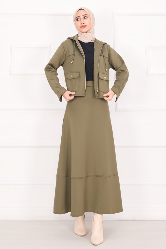 4560 - Scuba Kumaş İkili Tesettür Takım Haki̇