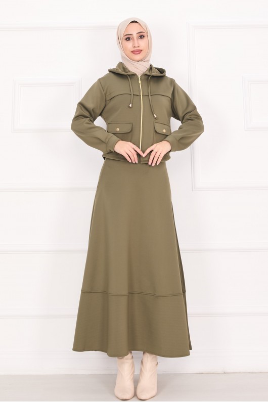 4560 - Scuba Kumaş İkili Tesettür Takım Haki̇