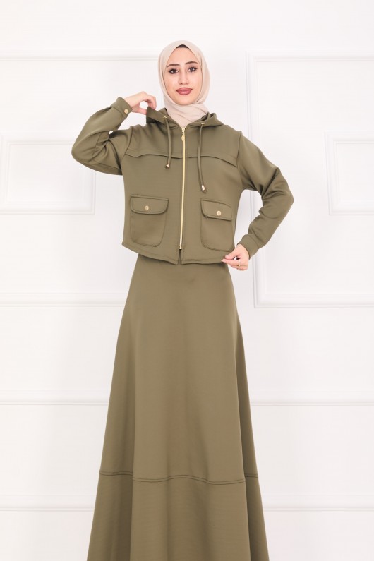 4560 - Scuba Kumaş İkili Tesettür Takım Haki̇